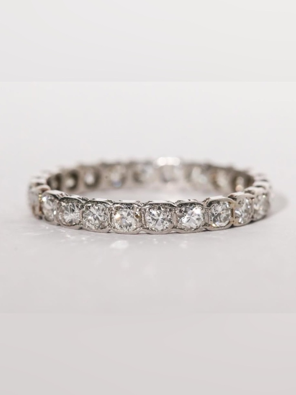 Art Deco Platinum Old European Diamond Eternity Band Ring Size 7.5 Antique - Picture 3 of 13